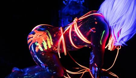 Rave after party with music, blacklights, glow paint, an SEX