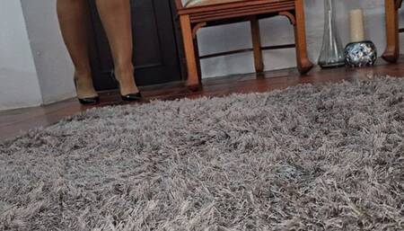 Balbina extreme close up teasing on shiny pantyhose and black stilettos