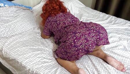 My stepmom's friend spread her legs so that I could see her panties and fuck her in the ass