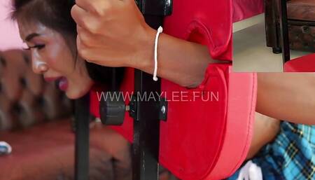 Asian Girl Locked in Stocks, then Machine and Human Fucked