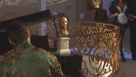 One brunette babe gets two French gentlemen to cum really hard