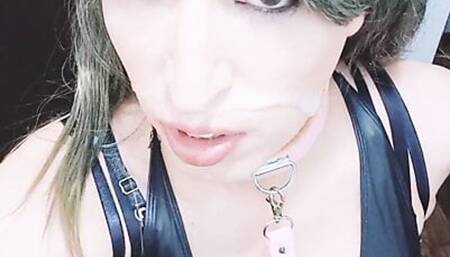 Sissy crossdresser with cum in face
