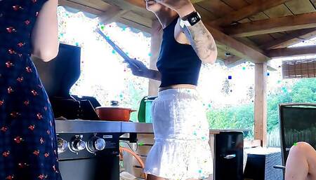 Sexy and Hot Tight Pussy Girls having a party Outdoors at the Garden No Panties and with Thongs in Miniskirt and Summder Dresses