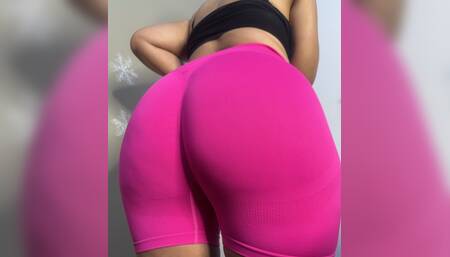 Huge Ass in Hot Pink Yoga Shorts Twerking ASS WORSHIP