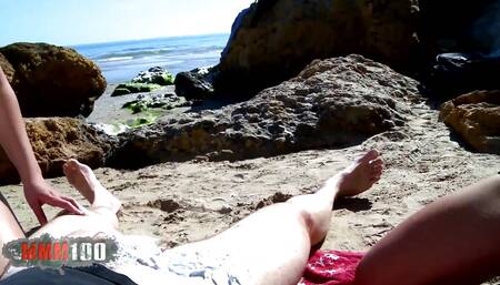 Anal threesome with Stella Johanssen and Nicky Wayne on a beach