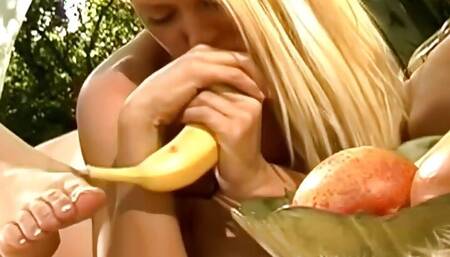 A Blonde and Brunette Gay Girls Bang with a Strapon on a Picnic Outdoor