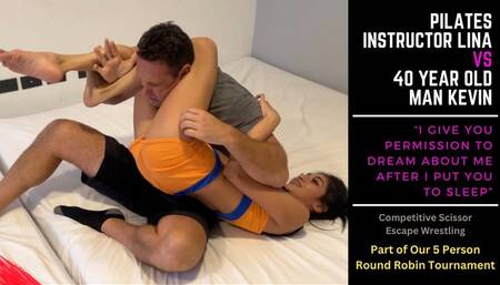 Thin Pilates Instructor vs 40 Year Old Man - Competitive Scissorhold Wrestling