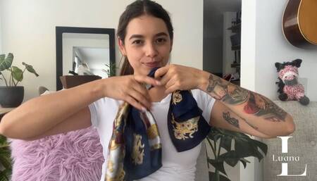 Luana's Self Gag Fun: Microfoam Wrapgag, Silk Knot Cleavegag, OTM & Duct Tape Wrapgag