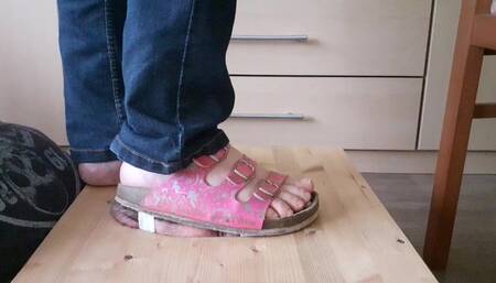 Crushing slave face in slippers without soles 3