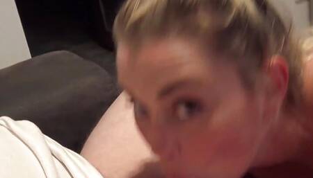 Sexy German blonde has to suck the senior boss' cock