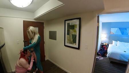 Sexy Trans Woman Sucking Crossdresser Cock in Kitchen