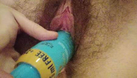 Fucking Hairy Pussy with a Bottle. Hairy Asshole and Armpits