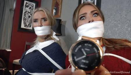 Charley & Brook in: Prolonged Jumbo Cloth Gag Stiflings for Extra-Bratty Warm-Up Chicks as Paranoid Burglar Rips Through the House!