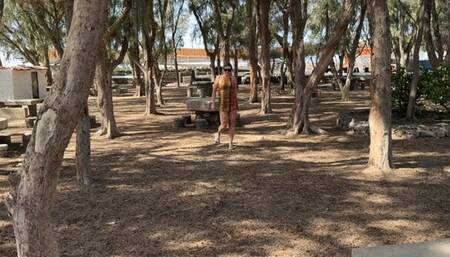 Girl fingering in public park