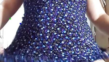 Undressing, blue baby doll and black panties