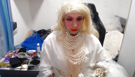 Young bride crossdresser from Croatia jerking off wearing pearls and makeup