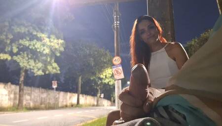 Risky Masturbating At The Bus Stop Next To The Beautiful Stranger!