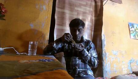 Private Cock Fun Video Boy Alone Eating Morning Fast Food in His Room