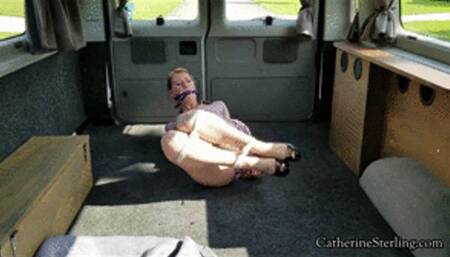 Stolen Secretary’s Surprise Van Ride! Pantyhose-d Soles and Ass Views Galore as Petite Blond Catherine Sterling Struggles to Stay Upright in Rope Restraints! WMV Version