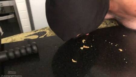 Eat all the crumbs I left for you! start with the soles of my slippers you filthy pig