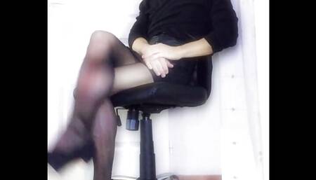 Super Sexy Crossdresser Vinyl Skit Nylon Pantyhose Dance after work