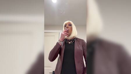 Blonde Crossdresser Smoking