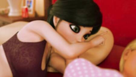 Monster dick MILF blows daughter - 3D