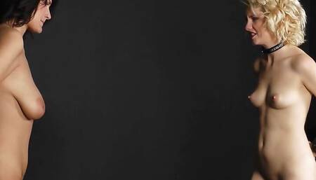 Two Babes are Kicked on Pussy for Endurance Test