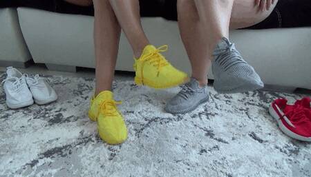 Victoria AND Lory wiggling toes in skinny sneakers 4Sn