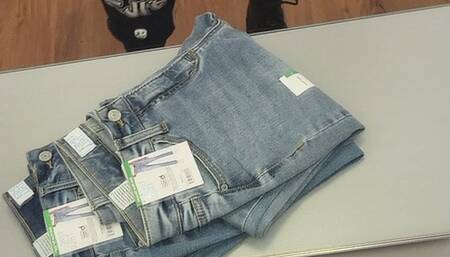 Try on some jeans with me while I have to go