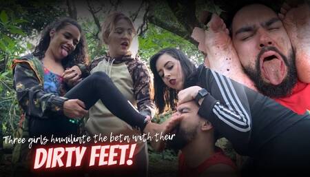 Duda, Nara and Rainbow humiliate slave in the park with their dirty feet (1080 EN-sub)