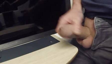 Kinky guy jerks his fat cock on the train ride home