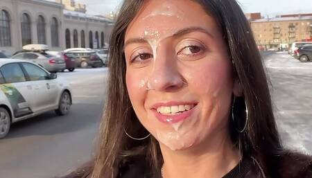 Agreed to walk with a stranger's sperm on my face in a public place - Cumwalk