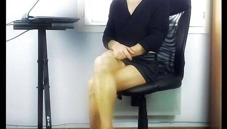 Sexy Crossdresser Secretary CD Nylon High Heels Black Vinyl Skirt