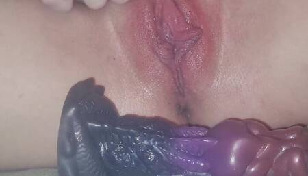Kimi home alone - trying out new alien dildo - amateur
