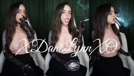 Smoking in Lace Gloves and Bra