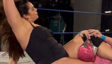 Mixed wrestling face sitting, head scissors and Stinkface