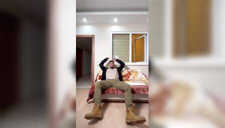 solo masturbation at home. big boots