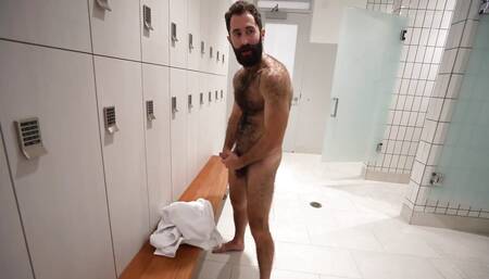 Hairy Guy Jerk off in Gym Locker Room