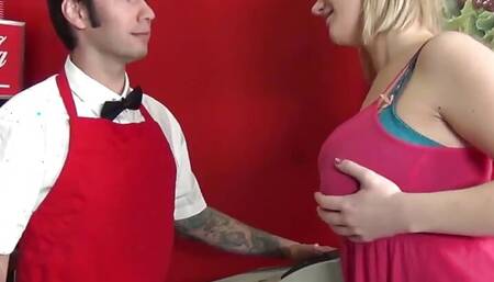 Siri huge tits get splashed with cum after sucking man meat