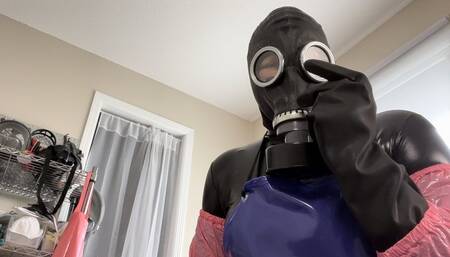 Rubber GAS MASK Mistress Gives Handjob