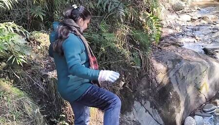 Fuck in forest at waterfall