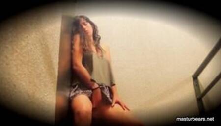 Peggy fingering in the stairwell