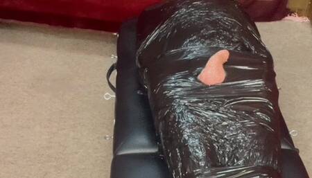 Total pallet wrap enclosure session featuring a little tease and denial Part 3 of 3 The cum shot