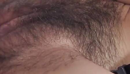 Asian Girl Gets Her Hairy Pussy Covered with Cum
