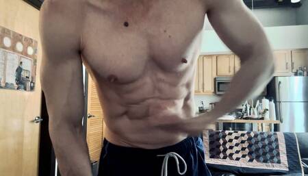 Ab punching and muscle flexing up close SD