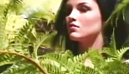 Heavenly beauty in stockings and lingerie has great outdoor sex with her partner