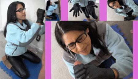 eRica is upset at the cost of a lift ticket She jerks him off using her leather gloves for a discount!