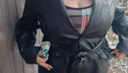 Quick cigarette in leather jacket