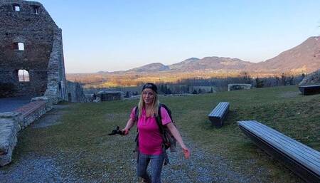 Caught! recognized by strangers while hiking in the mountains! Now I'm already fucking in a castle!